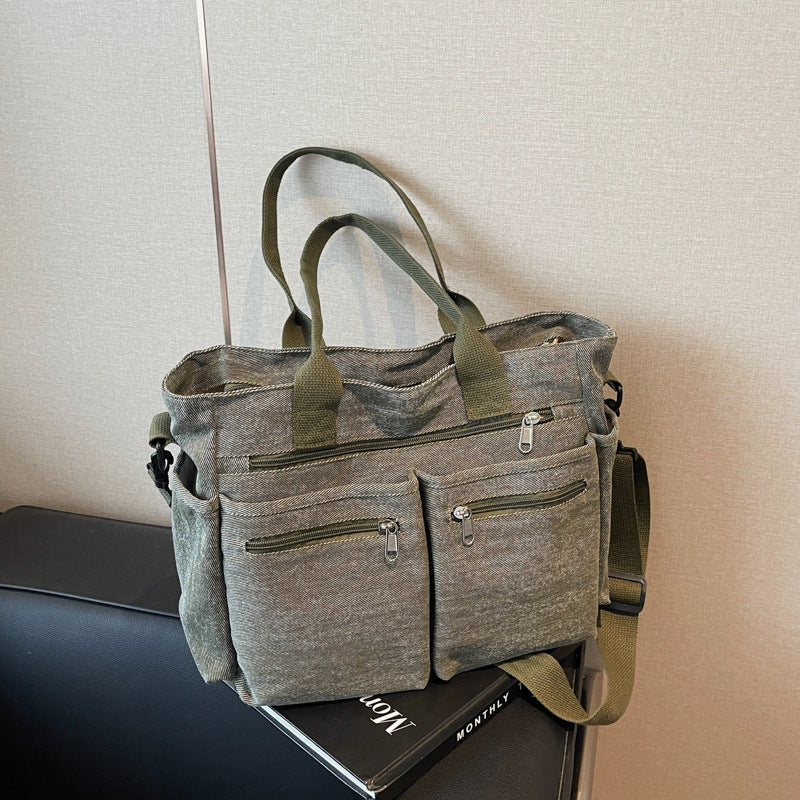 Large Capacity Denim Tote Bag Retro Simple Women's Shoulder Messenger Bag