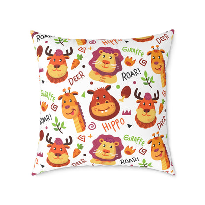 Square Pillow - Colorful Doodle Animals Design