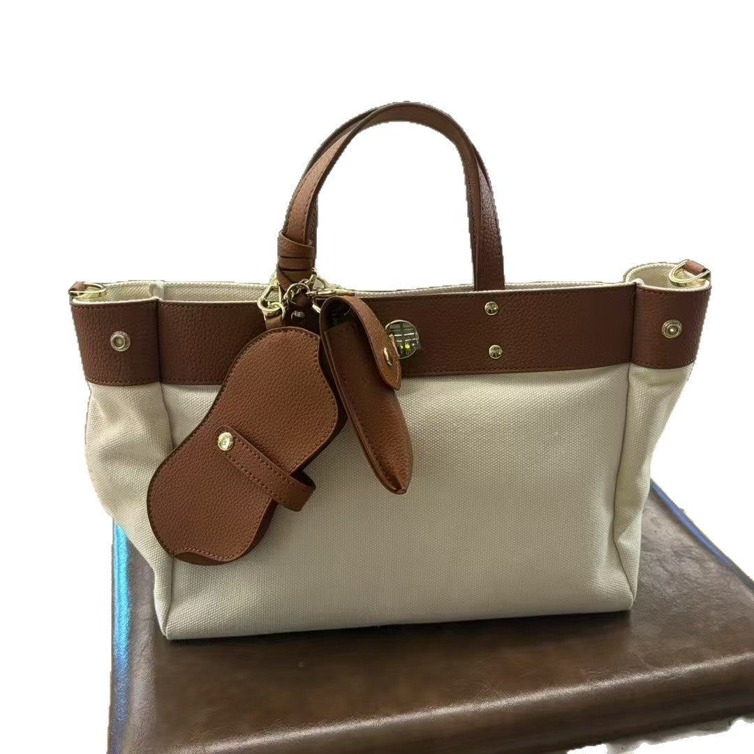 Textured Cowhide High Canvas Loose Crossbody Bag