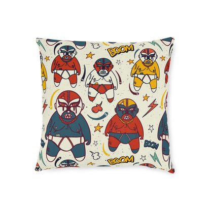 Square Pillow - Mexican Wrestling Pink Back Pillow