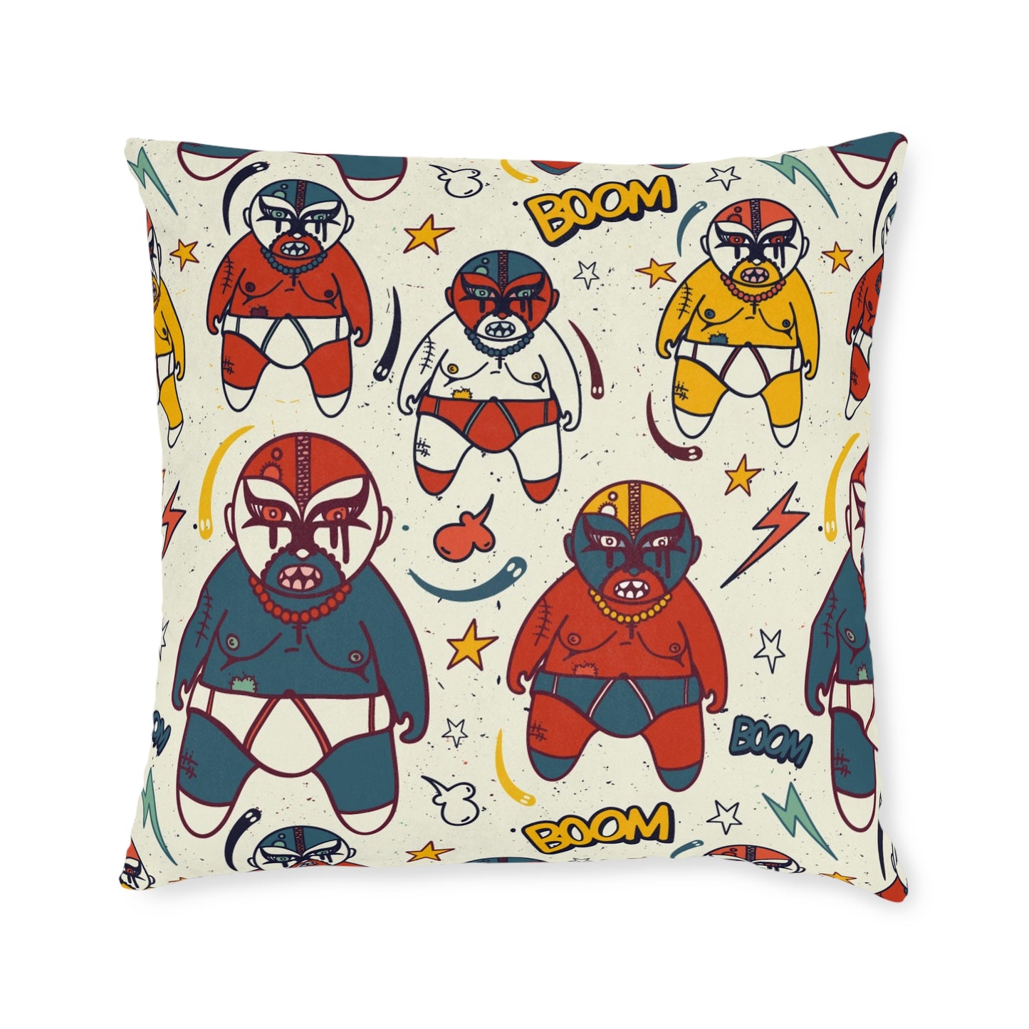 Square Pillow - Mexican Wrestling Pink Back Pillow