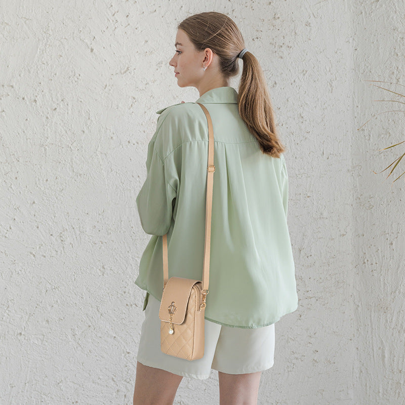 Simple All-match Messenger Bag Pearl Vertical Model In Square Shape