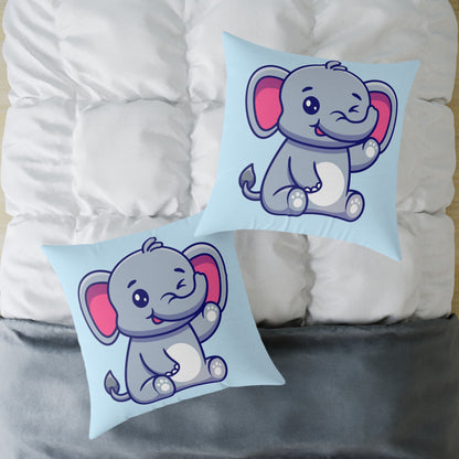 cute-elephant-sitting-waving-hand Square Poly Canvas Pillow