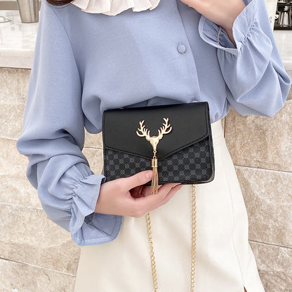 Tassel Deer Head Contrast Color Chain Small Square Leisure Phone Bag