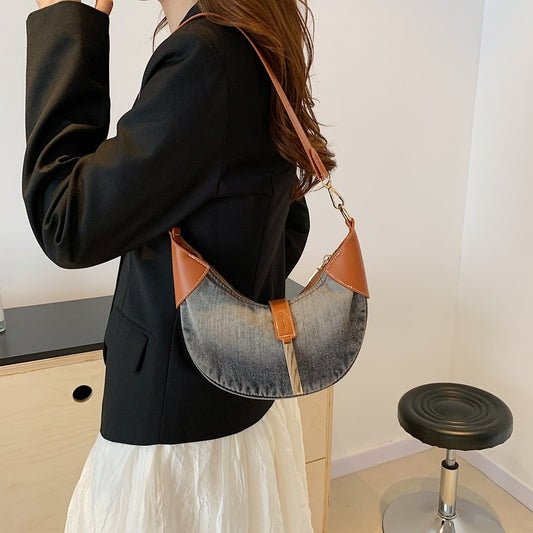 Denim Retro Contrast Color Shoulder Selenodont Crossbody Bag