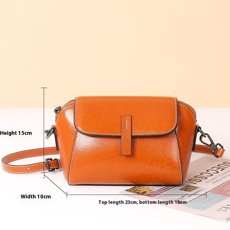Women's Simple Oil Wax Cowhide Shell Messenger Bag