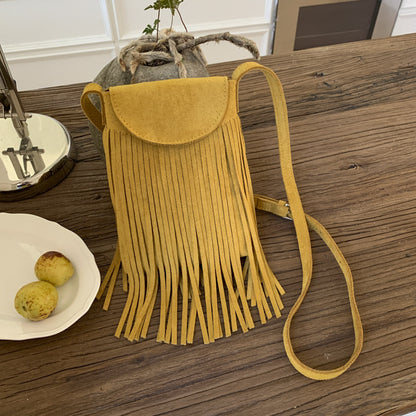 Retro Frosted Suede Tassel Mobile Phone Messenger Bag
