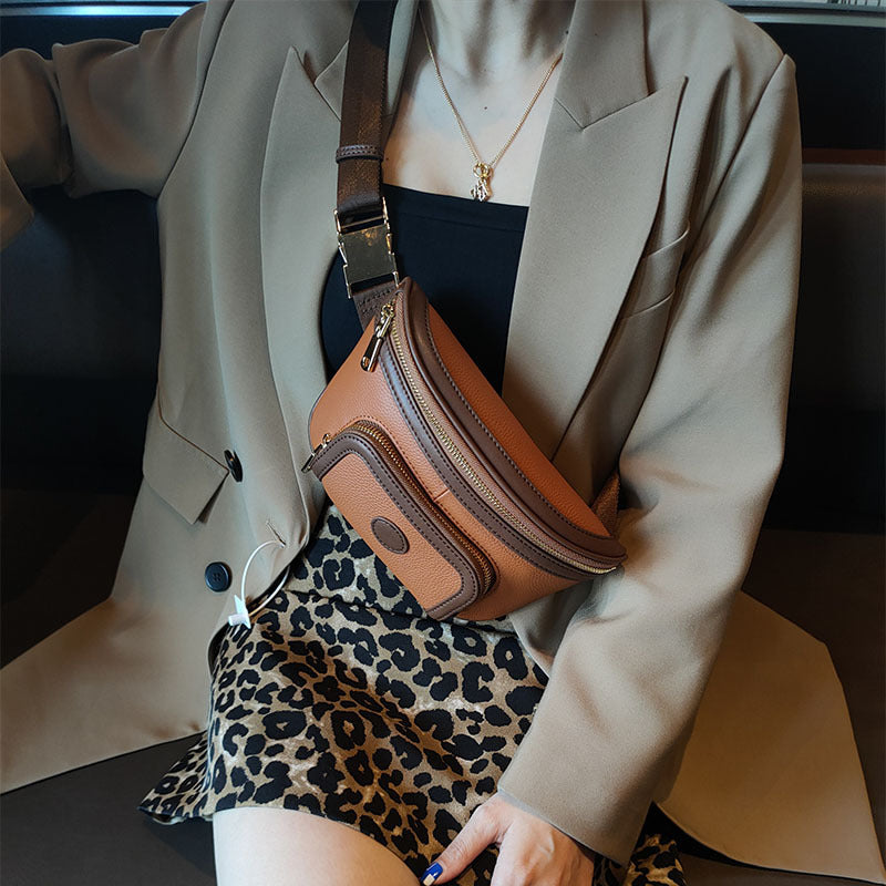 Women's Contrast Color Large Capacity Soft Leather Small Portable All-match Trendy Crossbody Bag