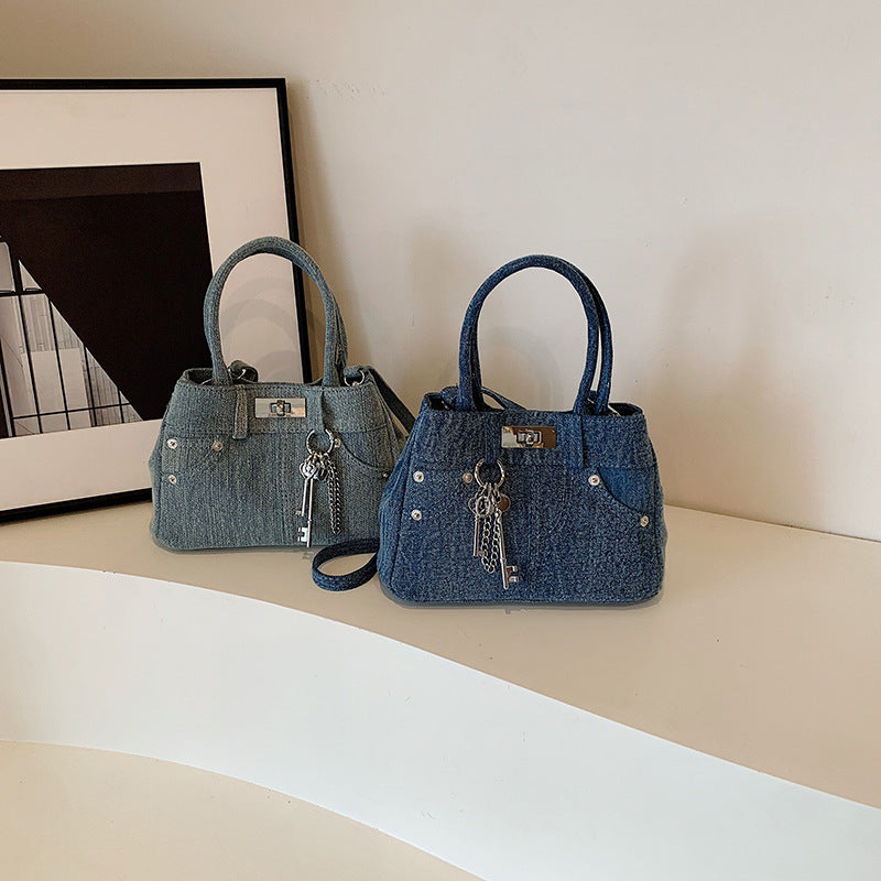 Jean Shoulder Bag Trendy Cool Rivet Tote Portable