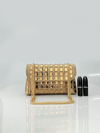 Shiny Glass Rhinestone Chain Clutch