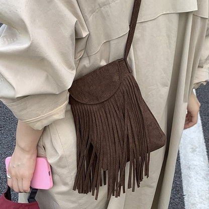 Retro Frosted Suede Tassel Mobile Phone Messenger Bag