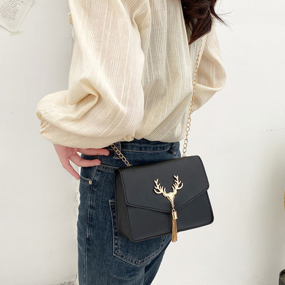 Tassel Deer Head Contrast Color Chain Small Square Leisure Phone Bag