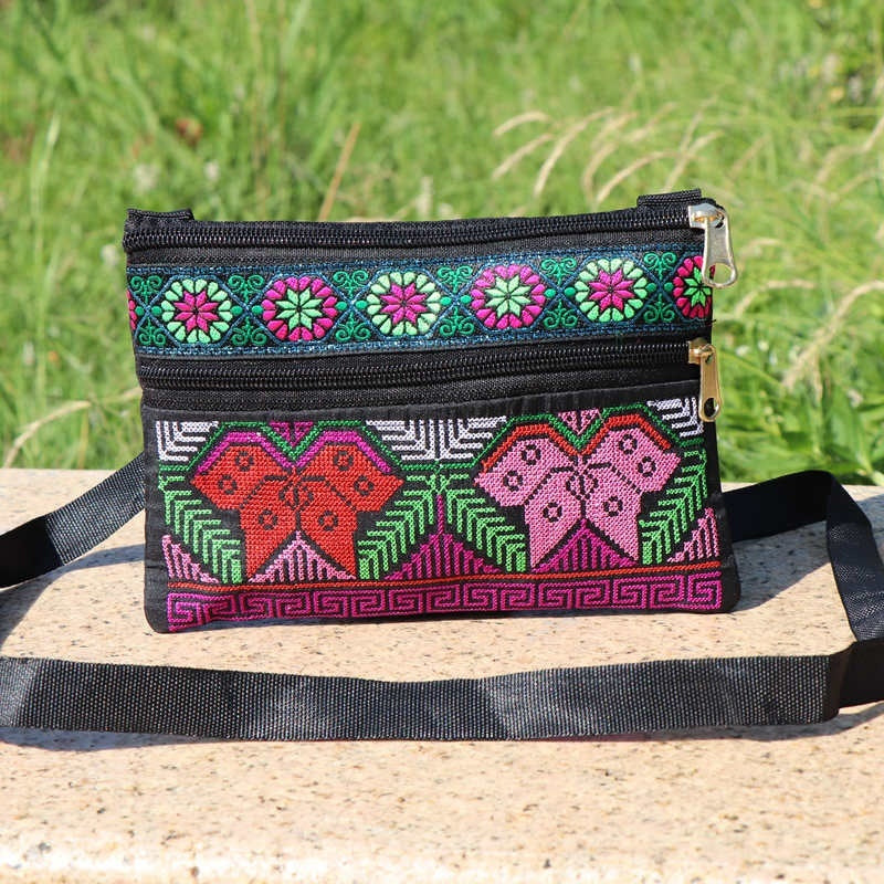 Shoulder Crossbody Bag Double-layer Zipper Bag Embroidered Bag