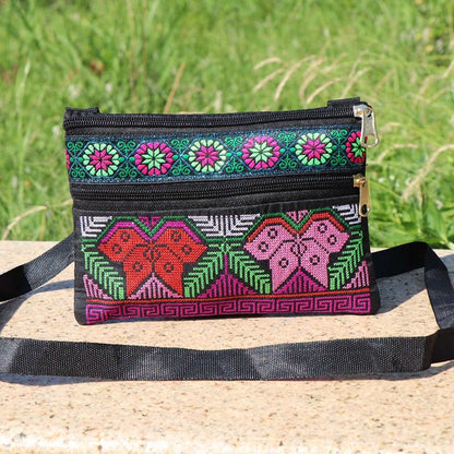 Shoulder Crossbody Bag Double-layer Zipper Bag Embroidered Bag