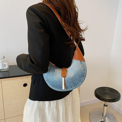Denim Retro Contrast Color Shoulder Selenodont Crossbody Bag
