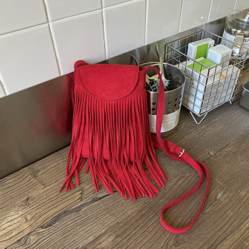 Retro Frosted Suede Tassel Mobile Phone Messenger Bag