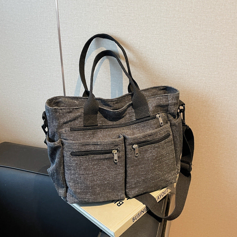 Large Capacity Denim Tote Bag Retro Simple Women's Shoulder Messenger Bag