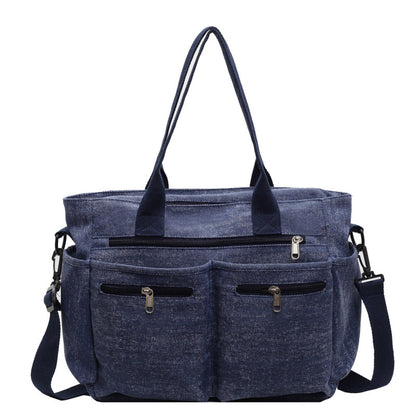 Large Capacity Denim Tote Bag Retro Simple Women's Shoulder Messenger Bag