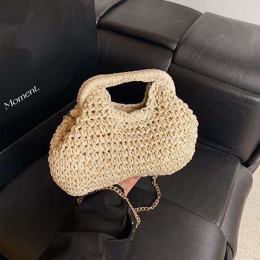 Straw Casual Korean Fashion Women's Woven Chain Small Bucket Bag