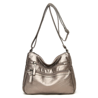 Real Washed Leather Classic Solid Color Soft Leather Versatile Casual One-shoulder Crossbody Bag