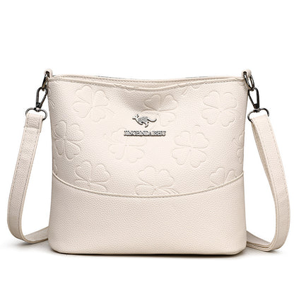 Multi-layer Soft Leather Bucket Large Capacity Women's Shoulder Messenger Bag