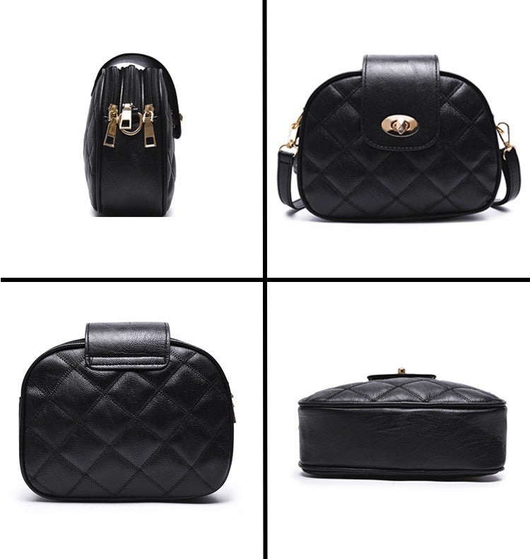 Simple Texture Fashion Rhombus Embroidery Thread Shoulder Bag