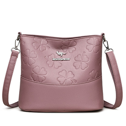 Multi-layer Soft Leather Bucket Large Capacity Women's Shoulder Messenger Bag