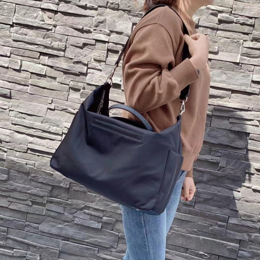 Nylon Waterproof Cloth With Leather Handbag Simple Large Capacity Shoulder Bag