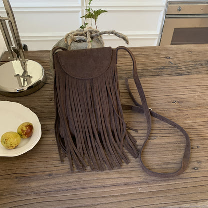 Retro Frosted Suede Tassel Mobile Phone Messenger Bag