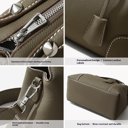 Top Layer Cowhide Handbag Women's Large Capacity Simple Shoulder Messenger Bag