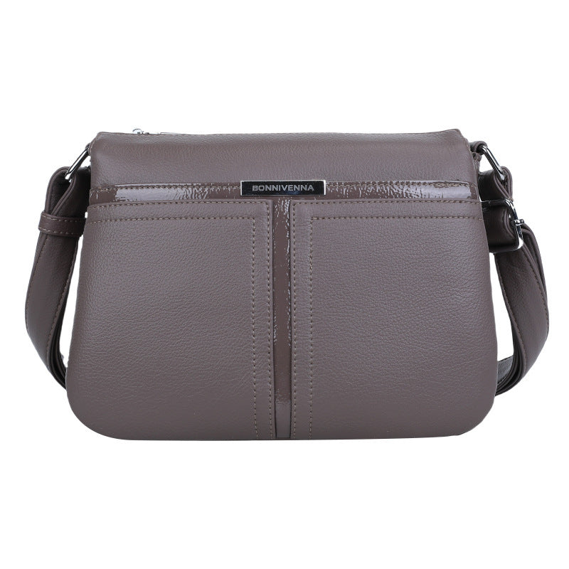 Soft Leather Multi-layer Crossbody Bag For Middle-aged People