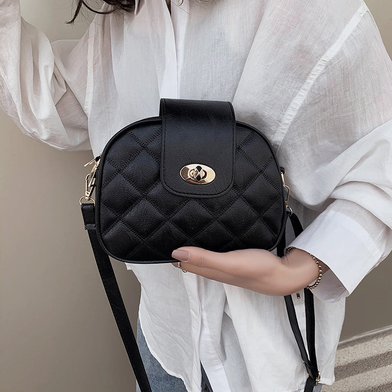 Simple Texture Fashion Rhombus Embroidery Thread Shoulder Bag