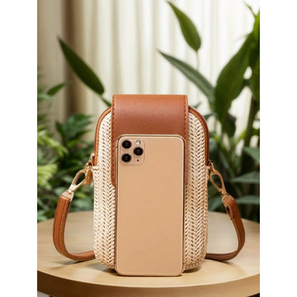 Trendy Straw Mobile Phone Pearl Tassel Bag