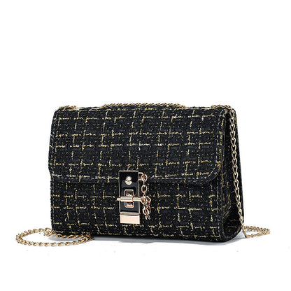 Woolen Twist Lock Shoulder Bag Versatile Women's Bag Gold Silk Contrast Color