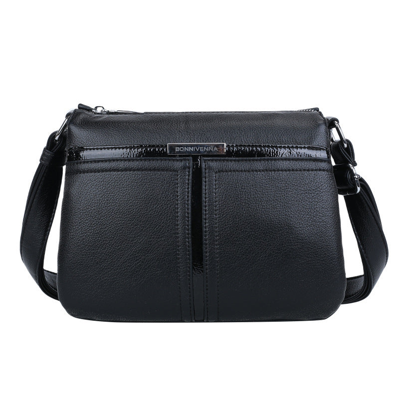 Soft Leather Multi-layer Crossbody Bag For Middle-aged People