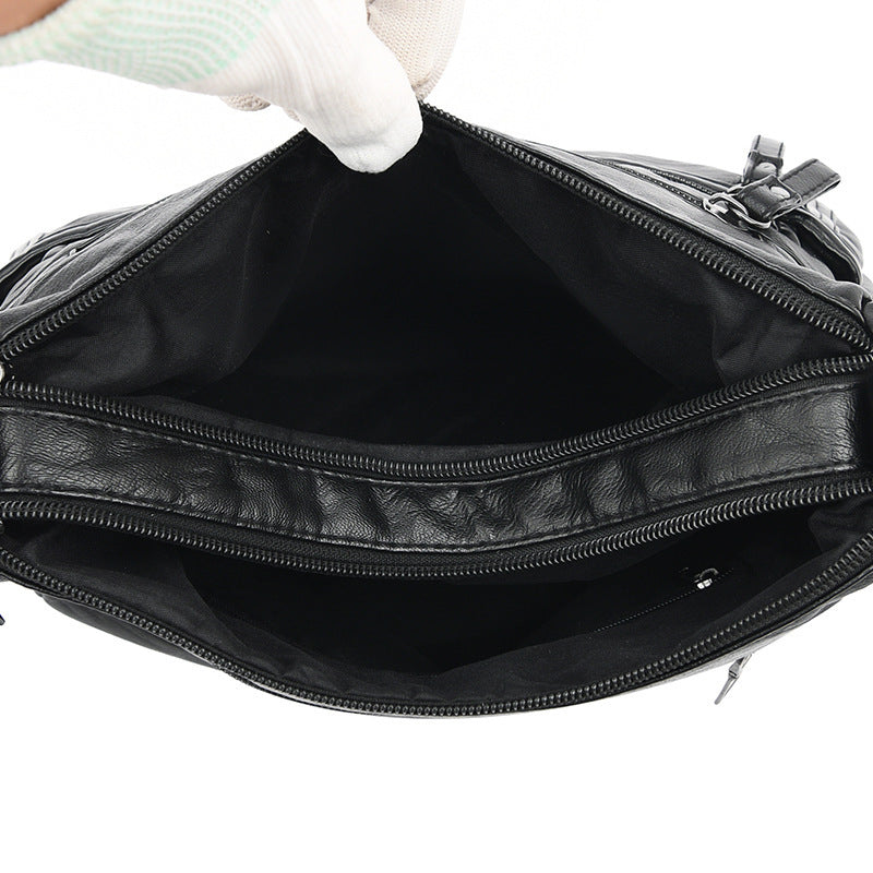 Real Washed Leather Classic Solid Color Soft Leather Versatile Casual One-shoulder Crossbody Bag