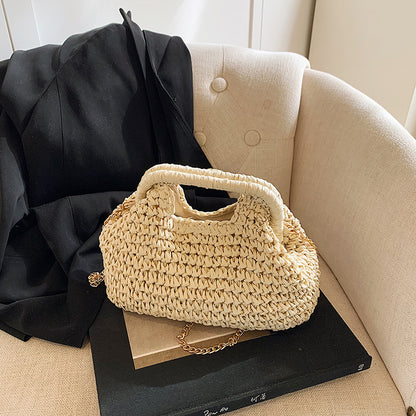 Straw Casual Korean Fashion Women's Woven Chain Small Bucket Bag