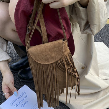 Retro Frosted Suede Tassel Mobile Phone Messenger Bag