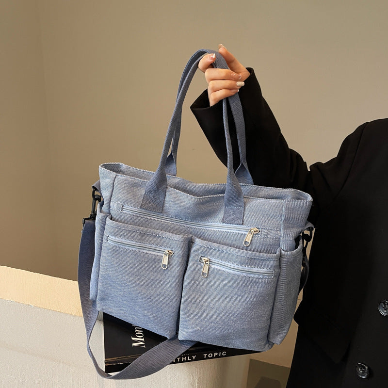 Large Capacity Denim Tote Bag Retro Simple Women's Shoulder Messenger Bag