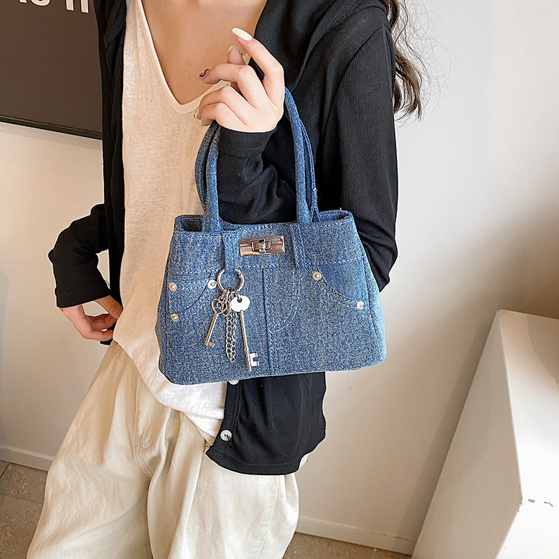 Jean Shoulder Bag Trendy Cool Rivet Tote Portable