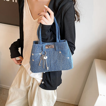 Jean Shoulder Bag Trendy Cool Rivet Tote Portable