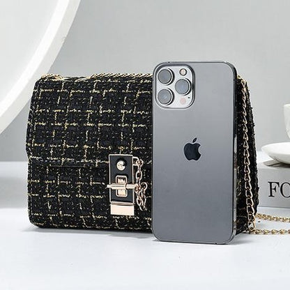 Woolen Twist Lock Shoulder Bag Versatile Women's Bag Gold Silk Contrast Color