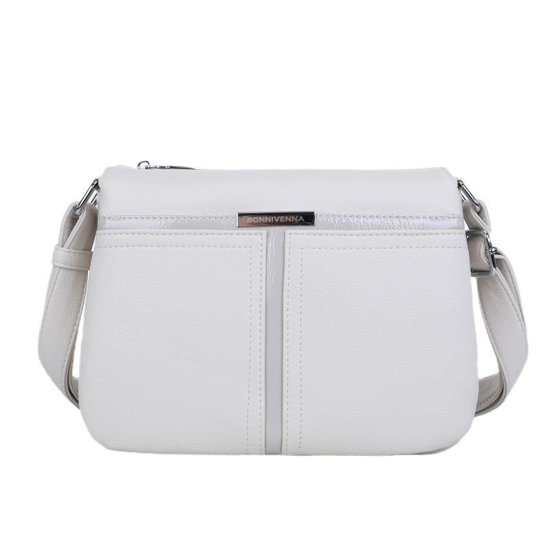 Soft Leather Multi-layer Crossbody Bag For Middle-aged People