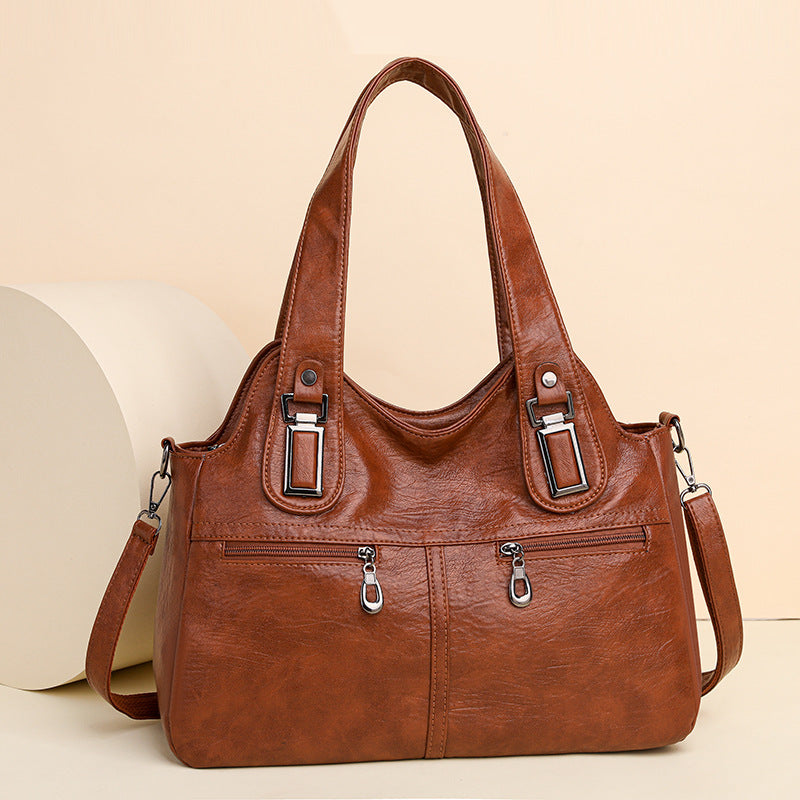 Soft Leather Large Capacity Handbag Fashion Retro Shoulder