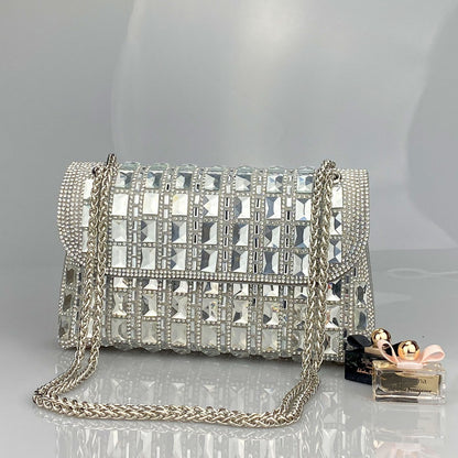 Shiny Glass Rhinestone Chain Clutch