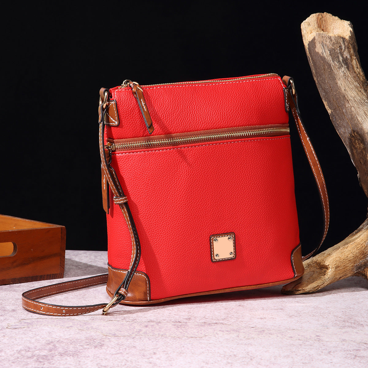 Vintage Lychee Grain Texture Crossbody Bag