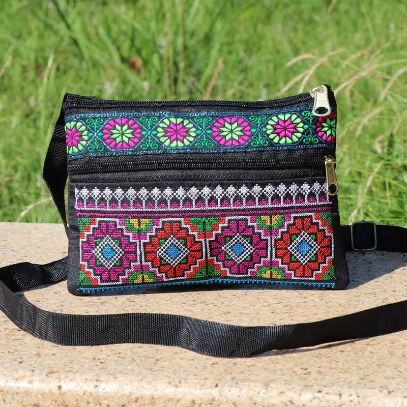 Shoulder Crossbody Bag Double-layer Zipper Bag Embroidered Bag