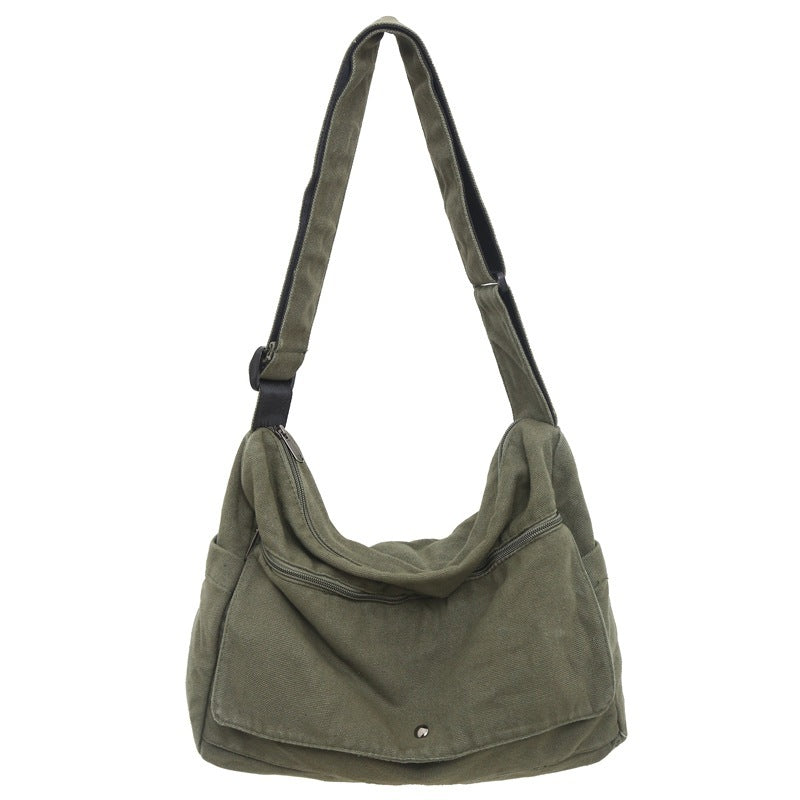 Washed Canvas Draping Women's Artistic Casual Crossbody Bag