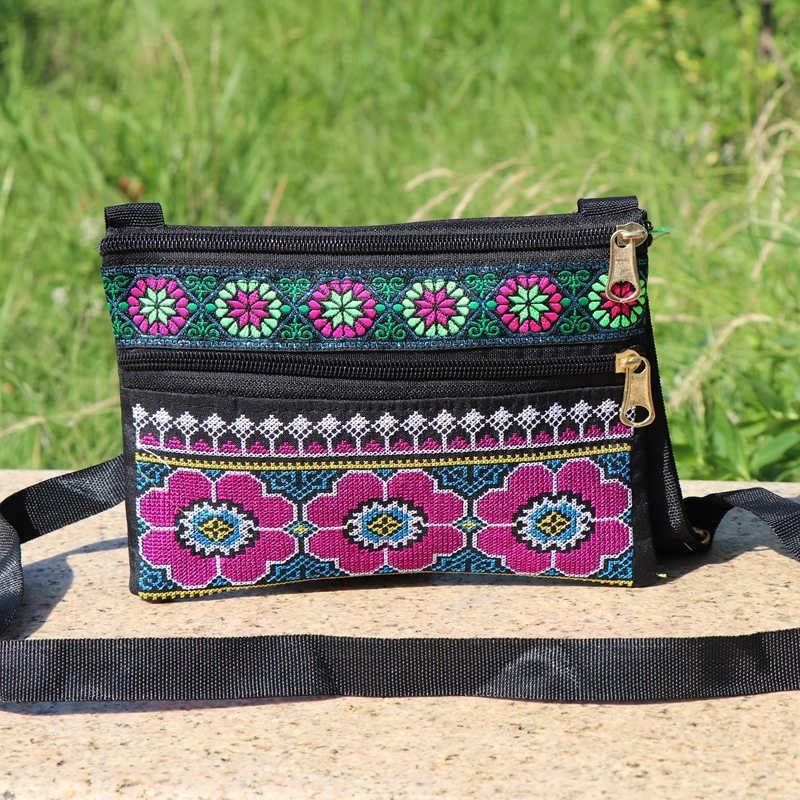 Shoulder Crossbody Bag Double-layer Zipper Bag Embroidered Bag
