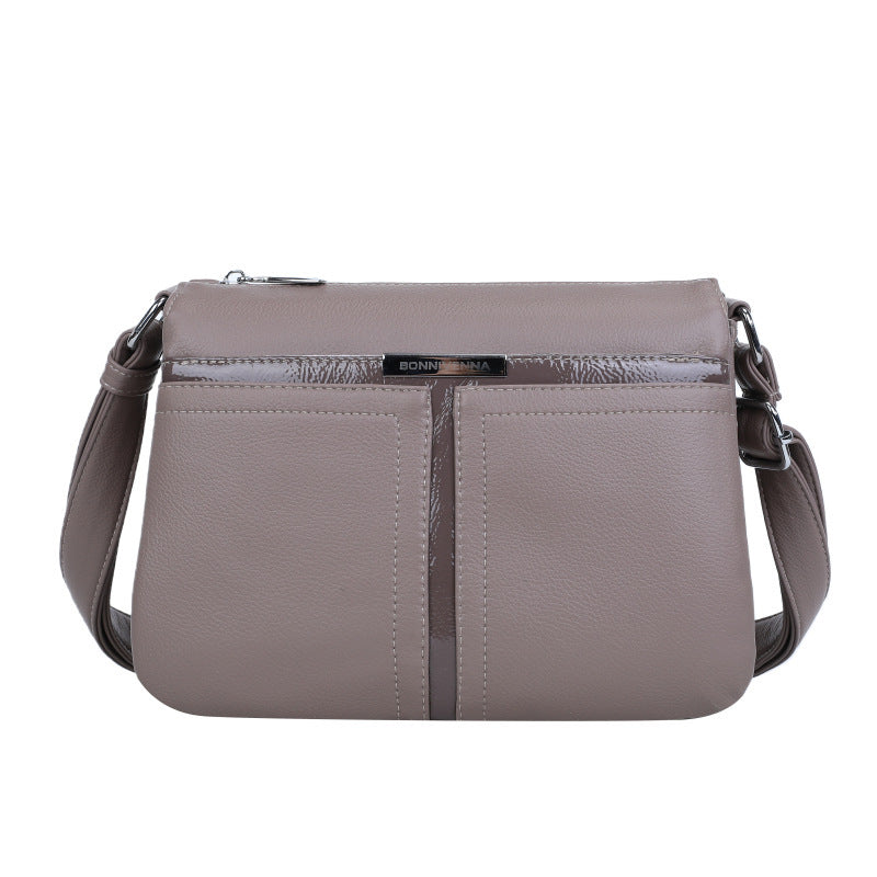 Soft Leather Multi-layer Crossbody Bag For Middle-aged People